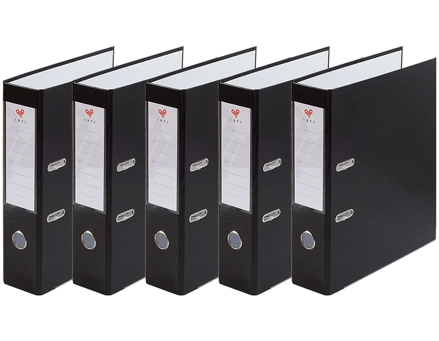 Biblioraft A4, 75 mm, plastifiat, negru, 20 buc/set EXTE